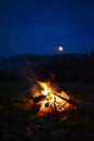 Bonfire Fire Night Moonlight in the Mountains Royalty Free Stock Photo