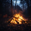 Bonfire in the forest at night. Fire in the forest Royalty Free Stock Photo