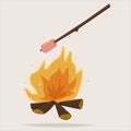 Bonfire and grill marshmallow. Camping vector icon