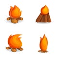 Bonfire icons set cartoon vector. Burning fire