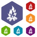 Bonfire icons set hexagon