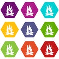 Bonfire icons set 9 vector