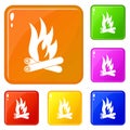 Bonfire icons set vector color