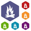 Bonfire icons vector hexahedron