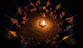 Bonfire illuminates traditional festival, joyful crowd celebrates generated by AI