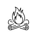 Bonfire line icon. Campfire icon. Burning fire isolated on white background.