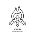 Bonfire line icon. Campfire vector sign. Editable stroke