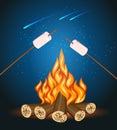 Bonfire with marshmallow, camping grill marshmallow vector illustration Royalty Free Stock Photo