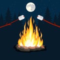 Bonfire with marshmallow, stone,