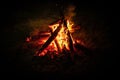 Bonfire. Night campfire isolated on black. Burning logs and firewood. Bonfire At Night, Burning Wood Royalty Free Stock Photo