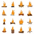 Bonfire night fire icons set vector isolated Royalty Free Stock Photo