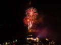 Bonfire night fireworks and funfair captured by drone Royalty Free Stock Photo