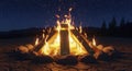 Bonfire at Night on a Stone Surface Royalty Free Stock Photo