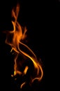 Bonfire with orange flames dark night in a under a blurred background, Flame, heat fire abstract background black background Royalty Free Stock Photo