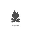 Bonfire outline simple vector icon. Fire flame silhouette Royalty Free Stock Photo