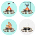 Bonfire, a pot on the fire, fry the sausage at the stake, ashes, coals, firewood Royalty Free Stock Photo