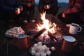 bonfire surrounded by roasted marshmallows, hot chocolate, and good company