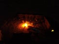 Bonfire among the tents of a Bedouin camp in the Wadi Rum desert, Jordan Royalty Free Stock Photo