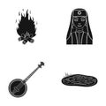 Bonfire, Turkish woman and other web icon in black style. banjo, lake icons in set collection.