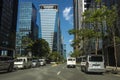 Bonifacio Global City, Taguig, Metro Manila - Office towers along 32nd avenue. Point of view from driver