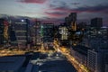 Bonifacio Global City, Taguig, Metro Manila, Philippines - The evening BGC skyline agaisnt the setting sun