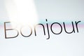 Bonjour hello message on tablet sceen