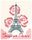 Bonjour or hello Paris retro poster Royalty Free Stock Photo