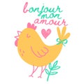 Bonjour mon amour card illustration