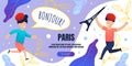 Bonjour Paris Banner Template with Happy Children