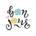 Bonjour slogan vector print with cute macaroons