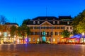 BONN, GERMANY, AUGUST 12, 2018: Night view of a statue of Ludwig van Beethoven at Munsterplatz in the center of Bonn, Germany