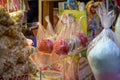 BONN, GERMANY - DECEMBER 6, 2022: Candied apples in plastic at Christmas market