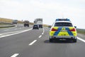 Bonn, Germany May 23, 2019. German police car BMW driving on the highway, rear view.