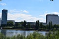 Bonn, Germany - 06 28 2022: Plenarsaal, Bundeshaus, United Nations building and a hotel at the Rhine