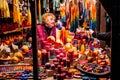 Bonn Germany 17.12.2017 Romantic german Christmas market with illuminated shop for colorful candles - candle maker Royalty Free Stock Photo