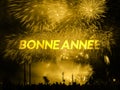 Bonne annee card on a fireworks background