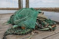 Equipment for a fishing cutter, equipment for fishing from a fishing boat, fishing nets and fishing equipment are on land ready to