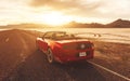 BONNEVILLE ,UTAH, USA JUNE 4, 2015: Photo of a Ford Mustang Convertible 2012 version at Bonneville Salt Flats,Utah,USA. The fifth