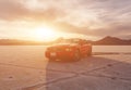 BONNEVILLE ,UTAH, USA JUNE 4, 2015: Photo of a Ford Mustang Convertible 2012 version at Bonneville Salt Flats,Utah,USA. The fifth