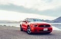 BONNEVILLE ,UTAH, USA JUNE 4, 2015: Photo of a Ford Mustang Convertible 2012 version at Bonneville Salt Flats,Utah,USA. The fifth