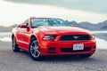 BONNEVILLE ,UTAH, USA JUNE 4, 2015: Photo of a Ford Mustang Convertible 2012 version at Bonneville Salt Flats,Utah,USA. The fifth