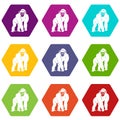 Bonobo icon set color hexahedron