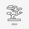 Bonsai flat line icon. Vector thin sign of house plant, botanical logo. Nature illustration, japanese garden symbol