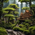 A bonsai forest that has grown into a miniature, enchanted kingdom, complete with tiny castles1