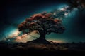 The Bonsai Galaxy: A Tree of Life in a Starry Night Sky Royalty Free Stock Photo