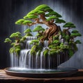 Bonsai with Panoramic Waterfall with Natural Beauty Royalty Free Stock Photo