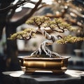 Bonsai pine in a pot. Blurred background