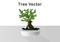 Bonsai Pinus Pine tree vectors with lady shape trunk and a little couple birds in the marble cement pot