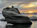 Bonsai Rock on Lake Tahoe against scenic sunset Royalty Free Stock Photo