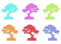 Set Japanese bonsai tree logo, plant silhouette icons on white background, green ecology, colorful silhouette of bonsai. Detailed Royalty Free Stock Photo
